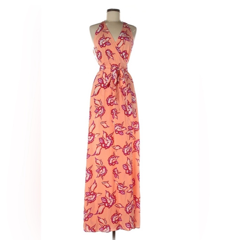 Diane Von Furstenberg Pink and Peach Silk Wrap Maxi Dress